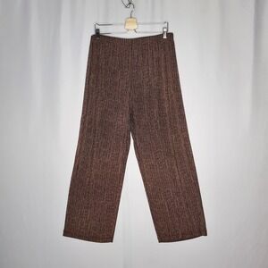 Vikki Vi Pants Womens 1X Burgundy Yellow Print Wide Straight Leg Elastic Artsy